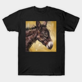 Contemporary Painting of an Adorable Donkey on Mustard Background T-Shirt